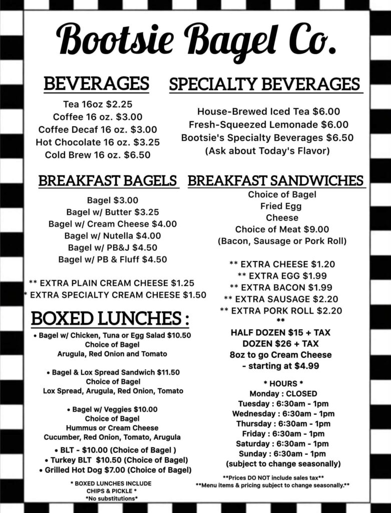 bootsie bagel menu
